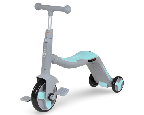 Дитячий самокат 3в1 Best Scooter JT 10181. Самокат-біговел, світло, 8 мелодій, колеса PU. Блакитний