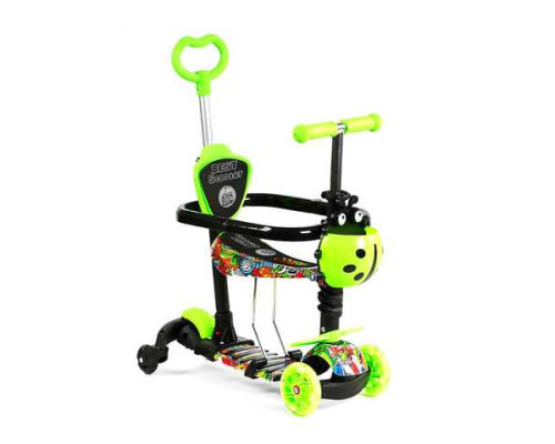 Дитячий скутер 5 в 1 Best Scooter LS-40203. З дод. колесами, захисним бампером, PU колеса із підсвічуванням. Зелений
