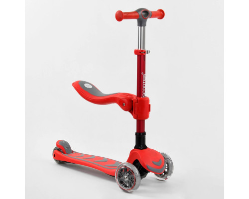 Дитячий самокат Best Scooter Т-06188. Складане алюмінієве кермо, сидіння, 4 PU колеса з підсвічуванням. Червоний
