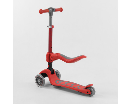 Дитячий самокат Best Scooter Т-06188. Складане алюмінієве кермо, сидіння, 4 PU колеса з підсвічуванням. Червоний