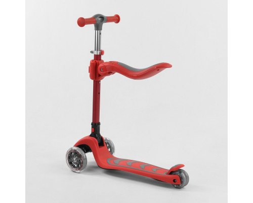 Дитячий самокат Best Scooter Т-06188. Складане алюмінієве кермо, сидіння, 4 PU колеса з підсвічуванням. Червоний