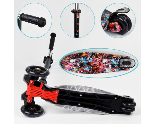 Дитячий самокат Best Scooter A 25780 MAXI. Пластмасовий, 4 PU колеса з підсвічуванням. Чорний