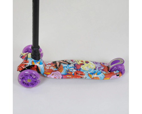 Дитячий самокат Best Scooter A 24664. Пластмасовий, 4 PU колеса з підсвічуванням. Фіолетовий