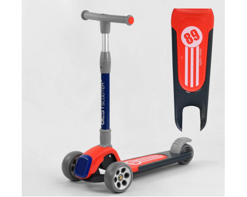 Дитячий самокат Best Scooter RS-9119. Складане алюмінієве кермо, 3 PU колеса з підсвічуванням. Червоний