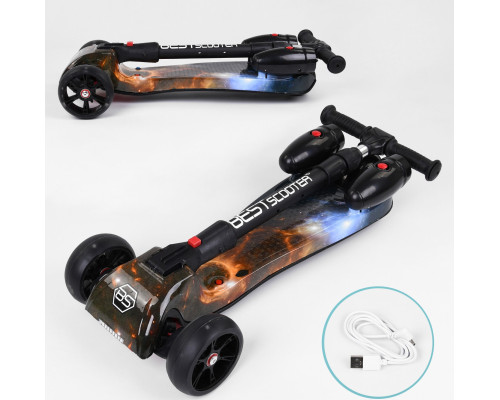 Дитячий самокат Best Scooter MAXI 65884. З парогенератором, музика, дим, світло, складане кермо. Чорний