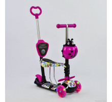 Самокат 5в1 Best Scooter 62310. Абстракція, 3 PU колеса з підсвічуванням. Рожевий
