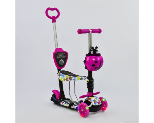 Самокат 5в1 Best Scooter 62310. Абстракція, 3 PU колеса з підсвічуванням. Рожевий