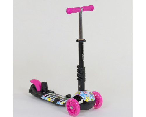Самокат 5в1 Best Scooter 62310. Абстракція, 3 PU колеса з підсвічуванням. Рожевий