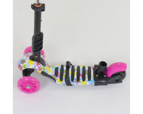 Самокат 5в1 Best Scooter 62310. Абстракція, 3 PU колеса з підсвічуванням. Рожевий