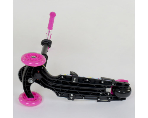 Самокат 5в1 Best Scooter 62310. Абстракція, 3 PU колеса з підсвічуванням. Рожевий