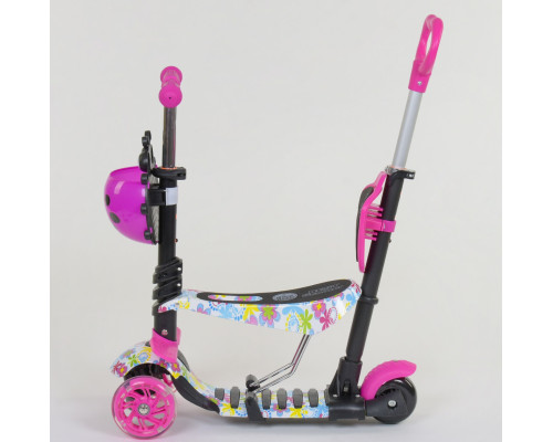 Самокат 5в1 Best Scooter 62310. Абстракція, 3 PU колеса з підсвічуванням. Рожевий