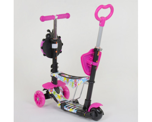 Самокат 5в1 Best Scooter 62310. Абстракція, 3 PU колеса з підсвічуванням. Рожевий