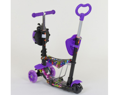 Самокат 5в1 Best Scooter 13400. Абстракція, 3 PU колеса з підсвічуванням. Фіолетовий