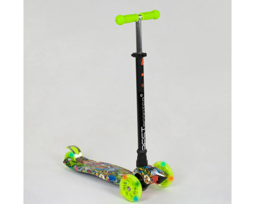 Дитячий самокат Best Scooter A 24647. Пластмасовий, 4 PU колеса з підсвічуванням. Зелений