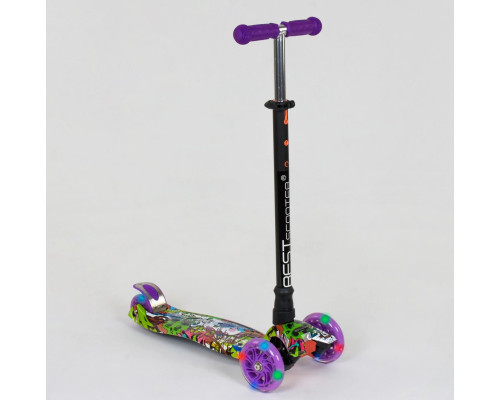 Дитячий самокат Best Scooter A 24646. Пластмасовий, 4 PU колеса з підсвічуванням. Фіолетовий