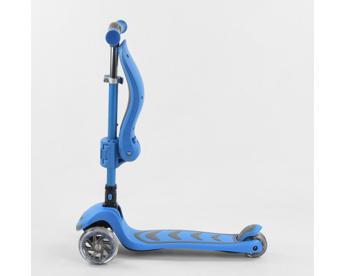 Дитячий самокат Best Scooter Т-04117. Складане алюмінієве кермо, сидіння, 4 PU колеса з підсвічуванням. Блакитний