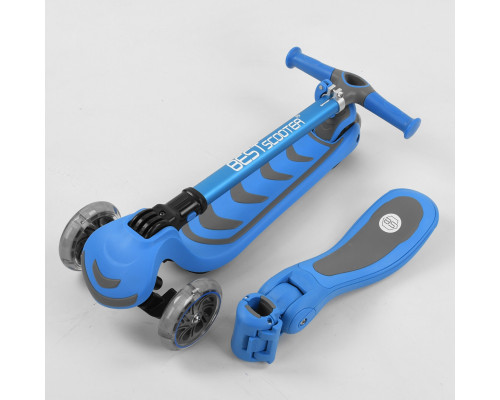 Дитячий самокат Best Scooter Т-04117. Складане алюмінієве кермо, сидіння, 4 PU колеса з підсвічуванням. Блакитний