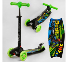 Дитячий самокат Best Scooter L-8574. З фарою, три PU колеса з підсвічуванням. Зелений