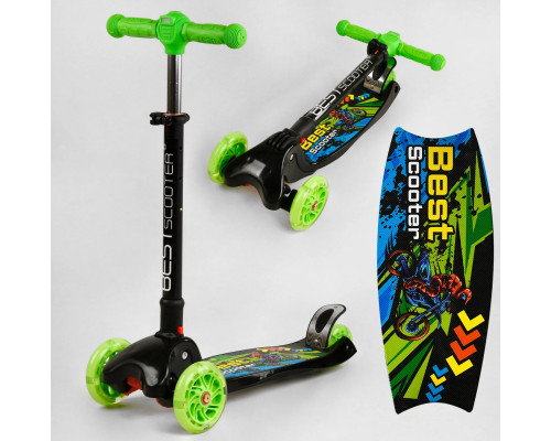 Дитячий самокат Best Scooter L-8574. З фарою, три PU колеса з підсвічуванням. Зелений