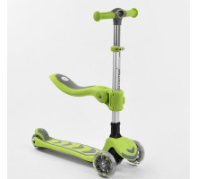 Дитячий самокат Best Scooter Т-07196. Складане алюмінієве кермо, сидіння, 4 PU колеса з підсвічуванням. Зелений