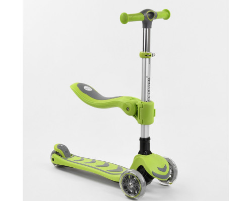 Дитячий самокат Best Scooter Т-07196. Складане алюмінієве кермо, сидіння, 4 PU колеса з підсвічуванням. Зелений