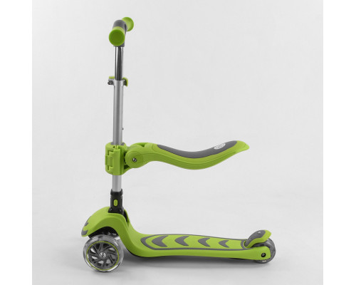 Дитячий самокат Best Scooter Т-07196. Складане алюмінієве кермо, сидіння, 4 PU колеса з підсвічуванням. Зелений
