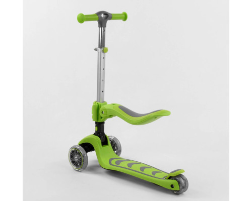 Дитячий самокат Best Scooter Т-07196. Складане алюмінієве кермо, сидіння, 4 PU колеса з підсвічуванням. Зелений