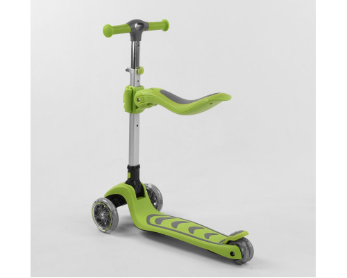 Дитячий самокат Best Scooter Т-07196. Складане алюмінієве кермо, сидіння, 4 PU колеса з підсвічуванням. Зелений