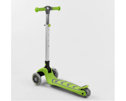 Дитячий самокат Best Scooter Т-07196. Складане алюмінієве кермо, сидіння, 4 PU колеса з підсвічуванням. Зелений