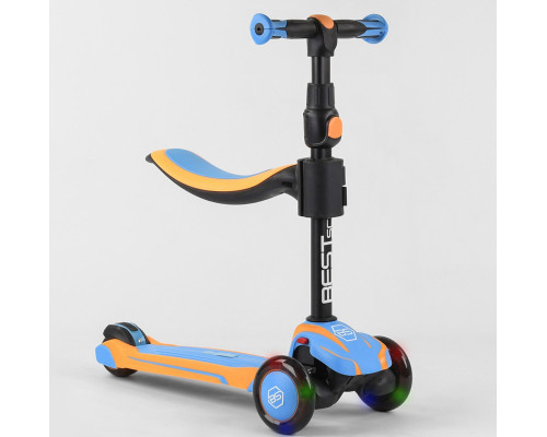 Дитячий самокат Best Scooter JS-30918. З сидінням, алюмінієве кермо, 3 PU колеса з підсвічуванням. Блакитний