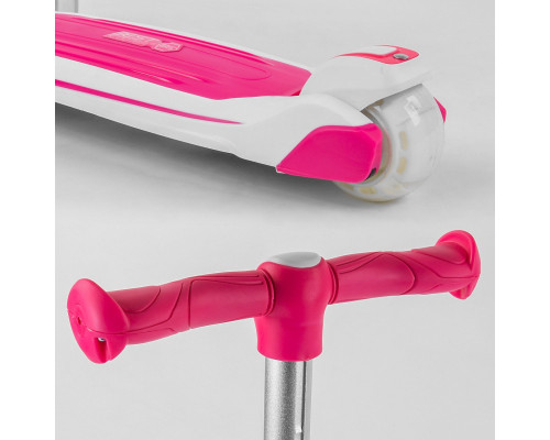 Дитячий самокат Best Scooter JS-41008. З сидінням, алюмінієве кермо, 3 PU колеса з підсвічуванням. Рожевий