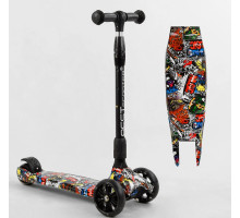 Дитячий самокат Best Scooter 98-277 MAXI. Складане алюмінієве кермо, 3 PU колеса з підсвічуванням. Чорний
