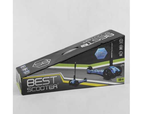Дитячий самокат Best Scooter 98-277 MAXI. Складане алюмінієве кермо, 3 PU колеса з підсвічуванням. Чорний