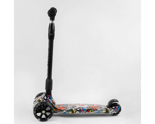 Дитячий самокат Best Scooter 98-277 MAXI. Складане алюмінієве кермо, 3 PU колеса з підсвічуванням. Чорний