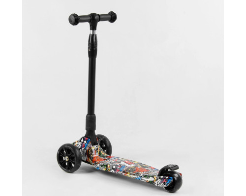 Дитячий самокат Best Scooter 98-277 MAXI. Складане алюмінієве кермо, 3 PU колеса з підсвічуванням. Чорний