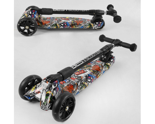 Дитячий самокат Best Scooter 98-277 MAXI. Складане алюмінієве кермо, 3 PU колеса з підсвічуванням. Чорний