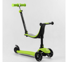 Дитячий самокат Best Scooter PL-315. Сидіння, батьківська ручка, 3 PU колеса з підсвічуванням. Зелений