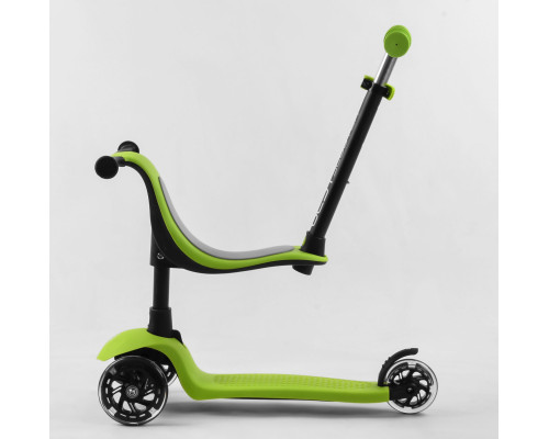 Дитячий самокат Best Scooter PL-315. Сидіння, батьківська ручка, 3 PU колеса з підсвічуванням. Зелений