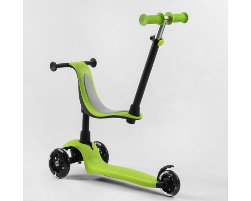Дитячий самокат Best Scooter PL-315. Сидіння, батьківська ручка, 3 PU колеса з підсвічуванням. Зелений