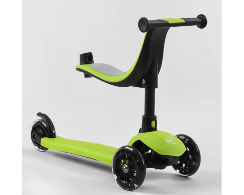 Дитячий самокат Best Scooter PL-315. Сидіння, батьківська ручка, 3 PU колеса з підсвічуванням. Зелений