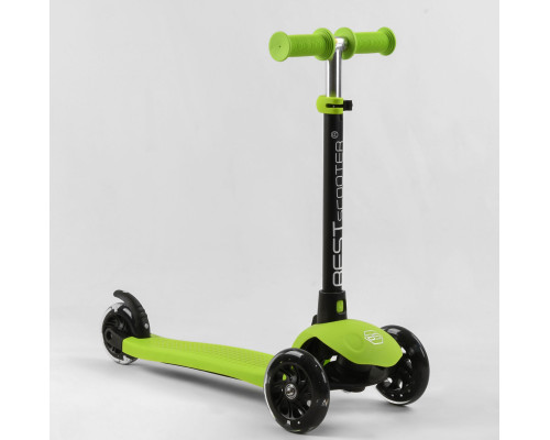 Дитячий самокат Best Scooter PL-315. Сидіння, батьківська ручка, 3 PU колеса з підсвічуванням. Зелений