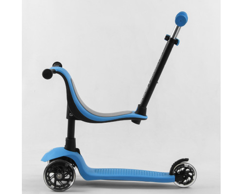 Дитячий самокат Best Scooter PL-422. Сидіння, батьківська ручка, 3 PU колеса з підсвічуванням. Блакитний