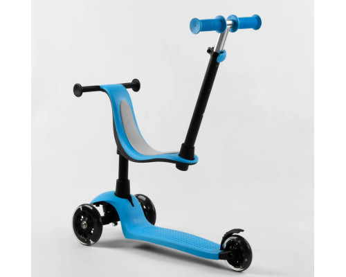 Дитячий самокат Best Scooter PL-422. Сидіння, батьківська ручка, 3 PU колеса з підсвічуванням. Блакитний