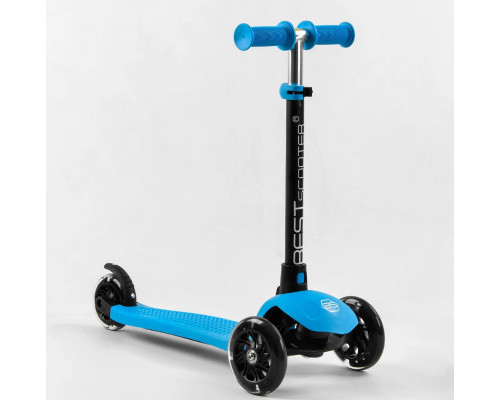 Дитячий самокат Best Scooter PL-422. Сидіння, батьківська ручка, 3 PU колеса з підсвічуванням. Блакитний