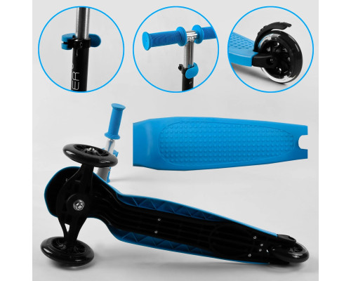 Дитячий самокат Best Scooter PL-422. Сидіння, батьківська ручка, 3 PU колеса з підсвічуванням. Блакитний