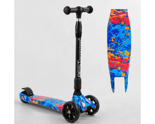 Дитячий самокат Best Scooter 82-961 MAXI. Складане алюмінієве кермо, 3 PU колеса з підсвічуванням. Блакитний