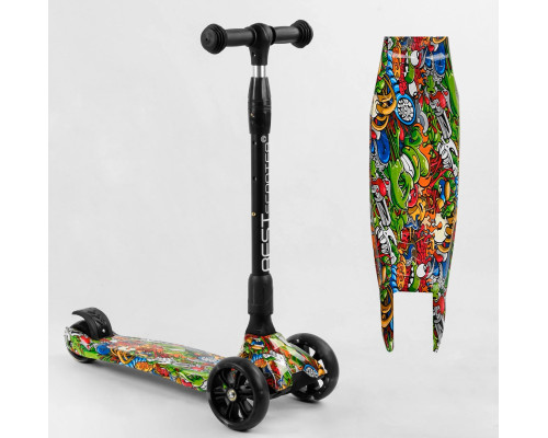 Дитячий самокат Best Scooter 46-009 MAXI. Складане алюмінієве кермо, 3 PU колеса з підсвічуванням. Зелений