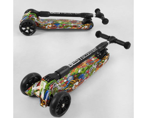 Дитячий самокат Best Scooter 46-009 MAXI. Складане алюмінієве кермо, 3 PU колеса з підсвічуванням. Зелений