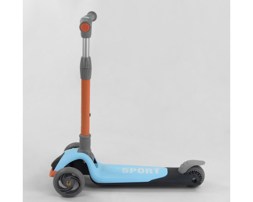 Дитячий самокат Best Scooter F-39015. Складане алюмінієве кермо, 3 PU колеса з підсвічуванням. Блакитний
