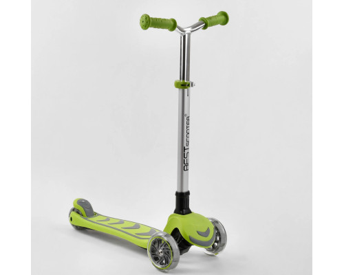 Самокат Best Scooter Y-00436. Складане алюмінієве кермо, 4 PU колеса з підсвічуванням. Салатовий